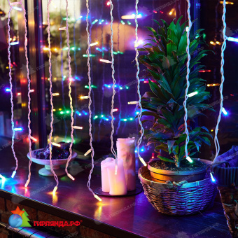 Гирлянда светодиодный занавес 3х2 м., 240 LED, мульти, с мерцанием, белый резиновый провод (Каучук), с защитным колпачком. 10-3722.