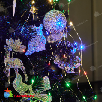 Светодиодная гирлянда "Роса", 2 м., 10 нитей, 200 LED, мульти, прозрачный провод. 10-3743.
