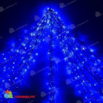 Гирлянда на деревья, спайдер, Луч 4, 4х25м., 100м., 1000 LED, 220/24B., синий, без мерцания, черный ПВХ провод. 05-1758