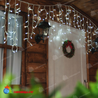 Гирлянда Бахрома 3х0.7 м., 200 LED, холодный белый, без мерцания, белый резиновый провод (Каучук), с защитным колпачком. 10-3687.