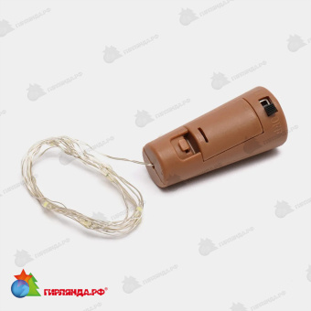 Гирлянда светодиодная «Роса» с пробкой на батарейках 3*LR44(в/к), 2м. 20 LED. Теплый белый свет. Провод медный. 10-3832