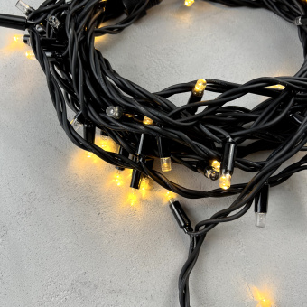 Гирлянда Нить, 10м., 75 LED, Тепло-Белый, с мерцанием каждого диода Теплый Белый, черный провод (каучук). 04-4307