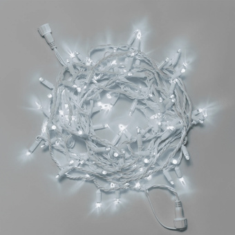Гирлянда Нить 10 м., 100 LED, холодный белый, без мерцания, белый резиновый провод (Каучук), с защитным колпачком. 16-1051
