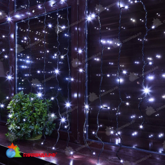 Гирлянда светодиодный занавес 3х2 м., 240 LED, холодный белый, с мерцанием, черный резиновый провод (Каучук), с защитным колпачком. 10-3717.