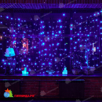 Гирлянда светодиодный занавес 3х2 м., 240 LED, синий, с мерцанием, черный резиновый провод (Каучук), с защитным колпачком. 10-3715.