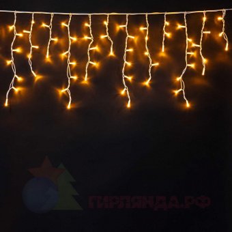 Гирлянда Бахрома, 3,1х0.5м., 150 LED, желтый, без мерцания, белый резиновый провод (Каучук), с защитным колпачком. 04-3168