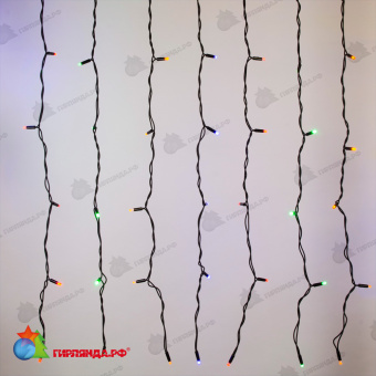 Гирлянда светодиодный занавес 3х2 м., 240 LED, мульти, с мерцанием, черный резиновый провод (Каучук), с защитным колпачком. 10-3716.