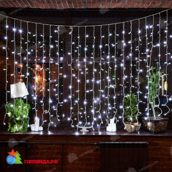 Гирлянда светодиодный занавес 3х2 м., 240 LED, холодный белый, с мерцанием, белый резиновый провод (Каучук), с защитным колпачком. 10-3725.