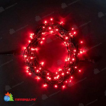 Гирлянда Нить 10 м., 100 LED, красный, без мерцания, черный ПВХ провод, 24В. 04-3437