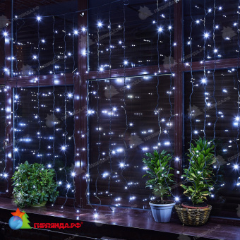Занавес светодиодный с эффектом мерцания, 3х2м. 384 LED. Белый свет. Провод черный. 10-3845
