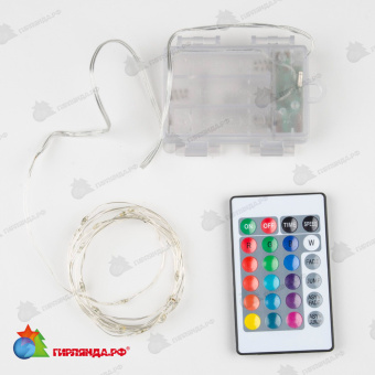 Светодиодная гирлянда "Роса", 2 м., 20 LED, RGB, пульт ДУ, прозрачный провод. 10-3744.