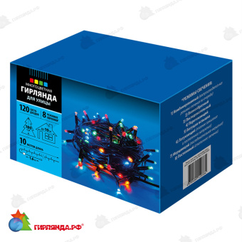Гирлянда Нить 10 м., 120 LED, мульти, с контроллером, черный резиновый провод (Каучук), с защитным колпачком. 10-3729.