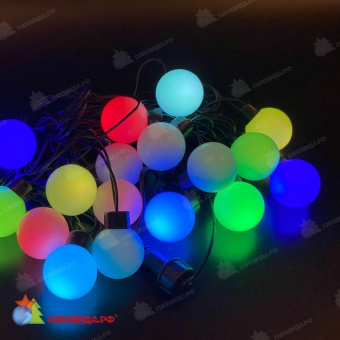 Гирлянда нить с насадками ШАРИКИ D40мм, 5м., 20 LED, RGB, без мерцания, черный ПВХ провод. 06-3111