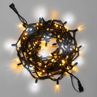 Гирлянда Нить 10 м., 100 LED, теплый белый, с мерцанием, черный резиновый провод (Каучук), с защитным колпачком. 16-1066
