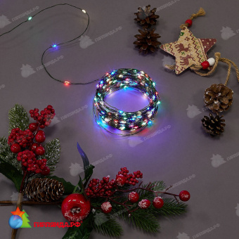 Гирлянда светодиодная "Роса", 30м. 300 LED. Разноцветный свет. Провод зеленый. 10-3817