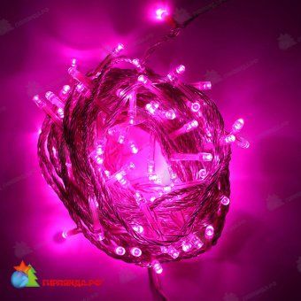 Гирлянда Нить 20 м., 200 LED, розовый, с возможностью динамики, прозрачный провод (силикон), 24В. 04-3411