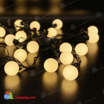 Гирлянда нить с насадками ШАРИКИ D40мм, 5м., 20 LED, теплый белый, без мерцания, черный ПВХ провод. 06-3107
