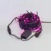 Гирлянда Нить, КРИСТАЛЛ, 10м., 100 LED, розовый, с мерцанием, контроллер, черный ПВХ провод. 05-604