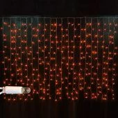 Гирлянда светодиодный занавес, 2х1,5м., 300 LED, облегченный, красный, без мерцания, белый ПВХ провод с защитным колпачком. 07-3285