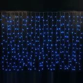 Гирлянда светодиодный занавес, 2х1,5м., 300 LED, облегченный, синий, с мерцанием, прозрачный ПВХ провод. 07-3293