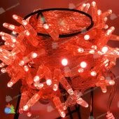 Гирлянда Нить 10 м., 100 LED, красный, без мерцания, прозрачный ПВХ провод с защитным колпачком. 06-3071