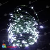 Светодиодная гирлянда "Роса", 15 м., 100 LED, на батарейках, холодный белый, зеленый провод. 03-3828