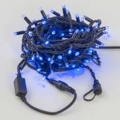 Гирлянда Нить, 10м., 100 LED, синий, без мерцания, черный резиновый провод (Каучук), с защитным колпачком. 05-1760