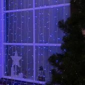 Гирлянда светодиодный занавес, 2х6м., 1000 LED, синий, с мерцанием, белый ПВХ провод с защитным колпачком. 07-3361