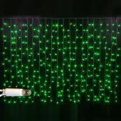 Гирлянда светодиодный занавес, 2х1,5м., 300 LED, облегченный, зеленый, без мерцания, белый ПВХ провод с защитным колпачком. 07-3289